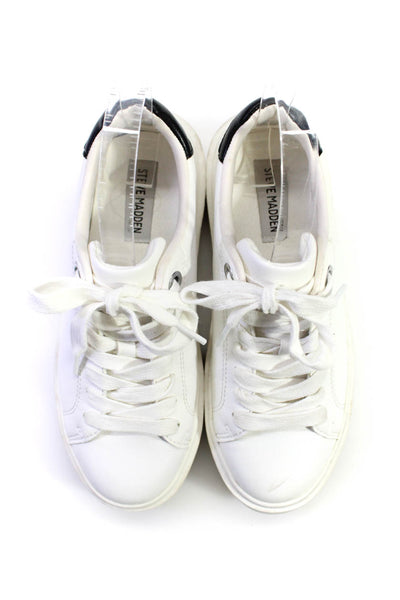 Steve Madden Womens Leather Low Top Sneakers White Black Size 6.5 Medium