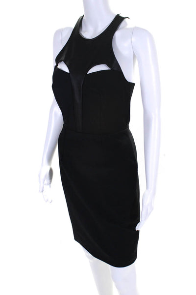 Yigal Azrouel Womens Leather High Neck Sleeveless Pencil Dress Black Size 2