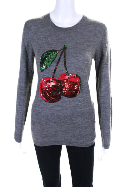 Markus Lupfer Womens Wool Sequined Cherry Long Sleeved Shirt Gray Red Size XS