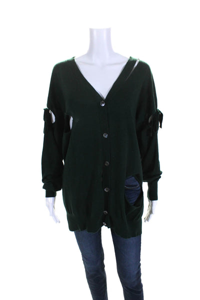 P.a.r.o.s.h. Womens Green Wool Distress Long Sleeve Cardigan Sweater Top Size M