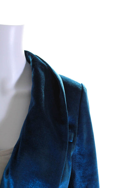 Self Portrait Women's Collared Long Sleeves Lined Velvet Blazer Blue Size S