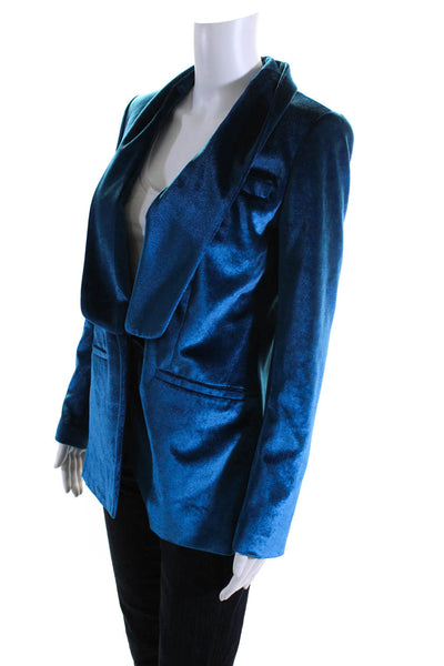 Self Portrait Women's Collared Long Sleeves Lined Velvet Blazer Blue Size S