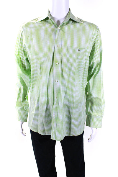 Lacoste Mens Cotton Checkered Print Long Sleeve Button Up Shirt Green Size 40