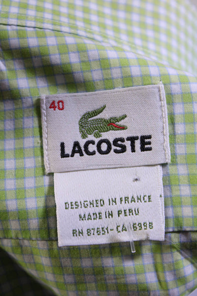 Lacoste Mens Cotton Checkered Print Long Sleeve Button Up Shirt Green Size 40