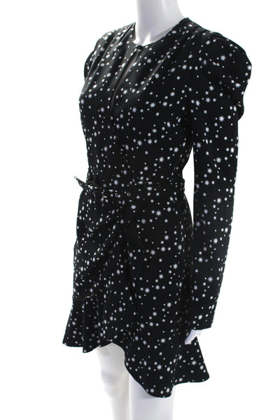 Jonathan Simkhai Women's V-Neck Long Sleeves Ruffle Wrap Mini Dress Black Size 4
