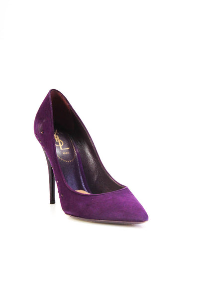 Yves Saint Laurent Womens Purple Suede Bedazzled High Heels Pumps Shoes Size 8.5