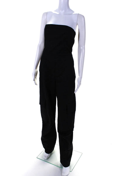 Zara Womens Cotton Zipped Sleeveless Straight Leg Slip-On Jumpsuit Black Size S