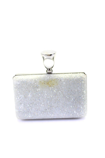 Tom Ford Womens Micro Crystal Ring Top Clutch Handbag White Silver Tone