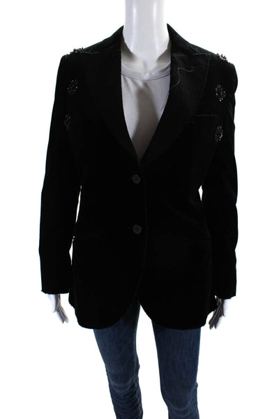 Maurizio Miri Womens Cotton Embroidered Jeweled Blazer Jacket Black Size EUR44