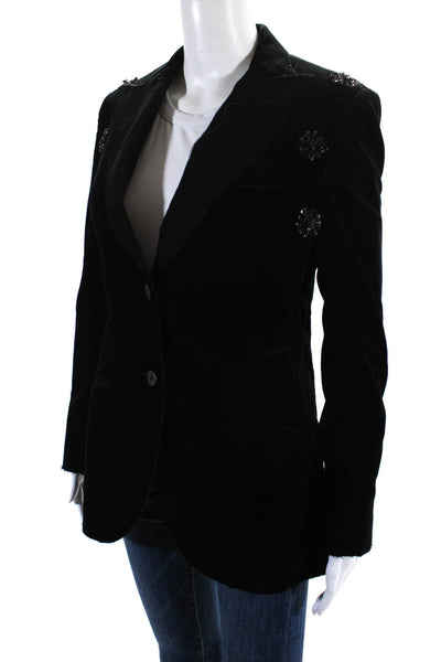 Maurizio Miri Womens Cotton Embroidered Jeweled Blazer Jacket Black Size EUR44
