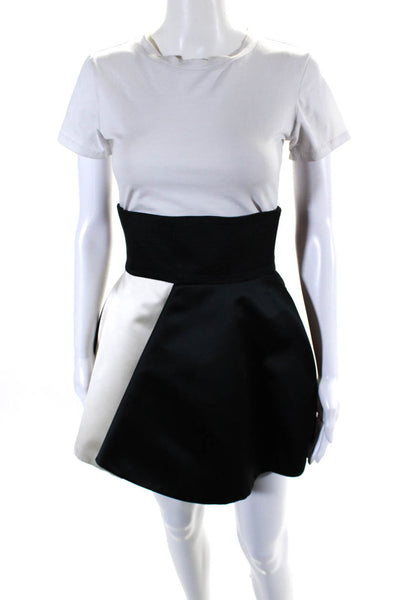 Fausto Puglisi Womens White Black Color Block Knee Length A-Line Skirt Size 4