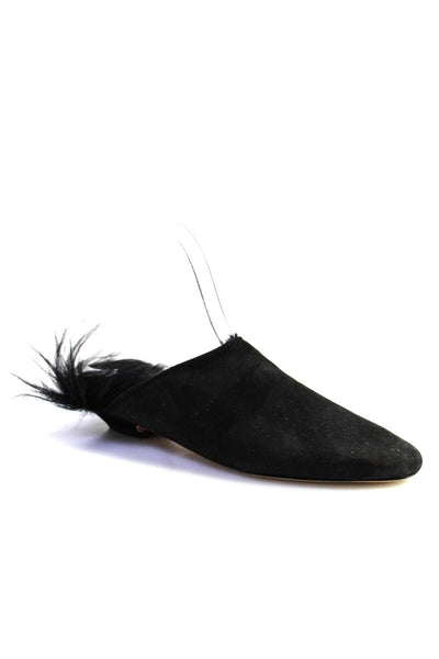 Khaite Womens Solid Black Suede Fuzzy Flat Mules Shoes Size 6