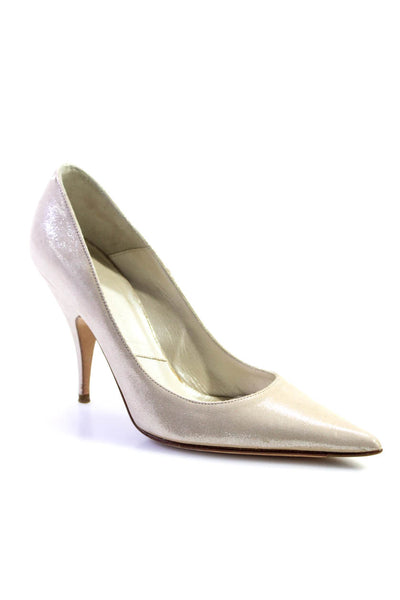 Dior Womens Stiletto Pointed Toe Shimmer Suede Pumps Beige Size 35.5