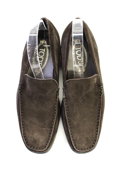 Tods Mens Slip On Tabs Trim Square Toe Loafers Brown Suede Size 35