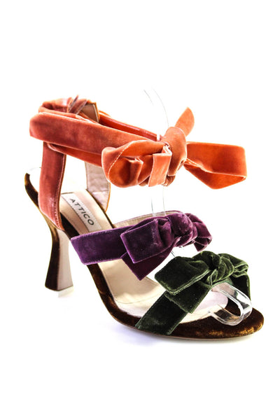 Attico Womens Colorblock Triple Bow Ankle Strap Sandals Orange Purple Green 36