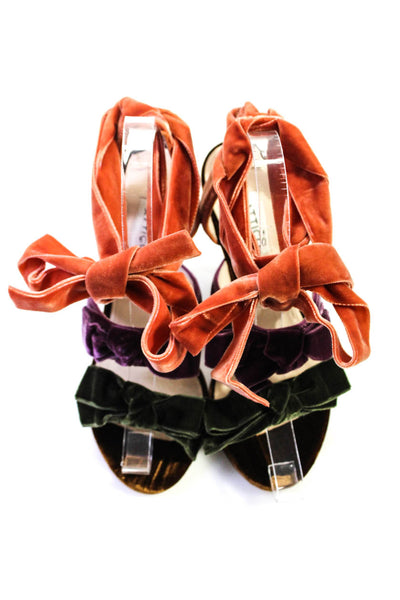 Attico Womens Colorblock Triple Bow Ankle Strap Sandals Orange Purple Green 36
