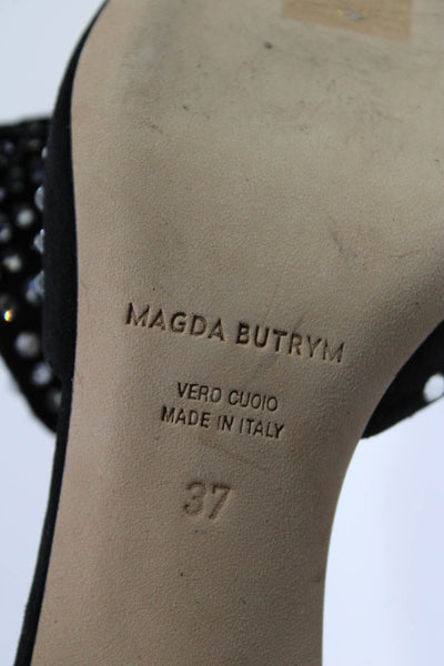Magda Butrym Womens Stiletto Pointed Toe Crystal Bow Mules Black Suede Size 37