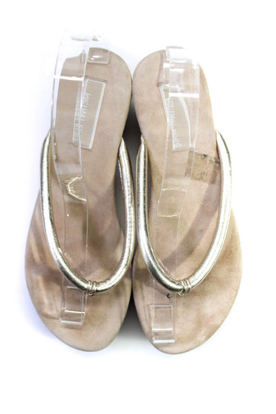 Michael Kors Womens Platform Metallic T Strap Sandals Gold Tone Leather Size 36
