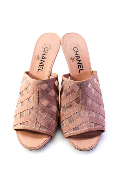 Chanel Women's Open Toe Sheer Mesh Cone Heels Slip-On Sandals Pink Size 8