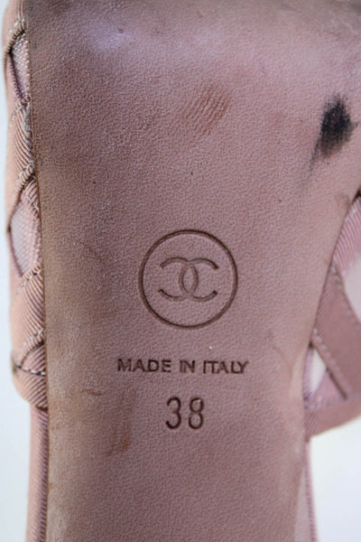 Chanel Women's Open Toe Sheer Mesh Cone Heels Slip-On Sandals Pink Size 8