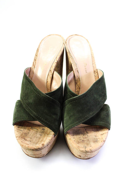 Gianvito Rossi Women's Suede Strappy Cork Heels Platform Sandal Green Size 8