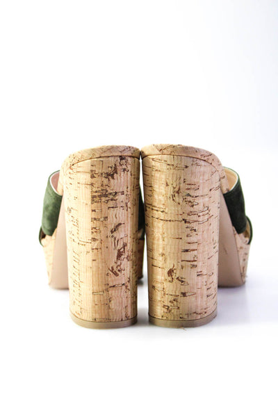 Gianvito Rossi Women's Suede Strappy Cork Heels Platform Sandal Green Size 8