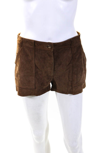 Celine Womens Suede Front Pocket Mid Rise Casual Mini Shorts Brown Size 38