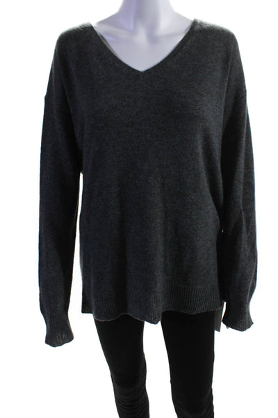 Skins Womens 3/4 Sleeve V Neck Oversized Cashmere Sweater Gray Size Medium