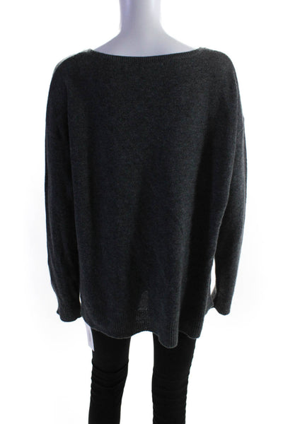 Skins Womens 3/4 Sleeve V Neck Oversized Cashmere Sweater Gray Size Medium