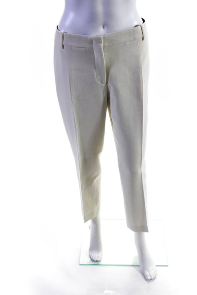 Emilio Pucci Womens Zipper Fly Pleated Cropped Dress Pants White Wool Size 12