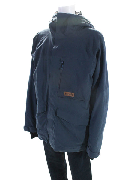 Strafe Men's Hood Long Sleeves Full Zip Pockets Winter Coat Blue Size XL