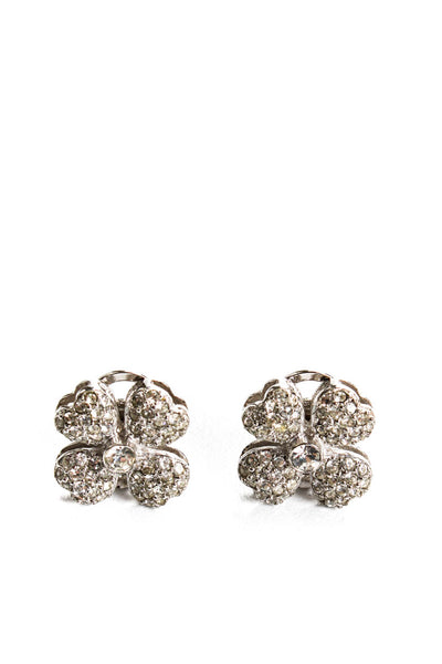 Designer Womens Vintage Silver Tone Crystal Pierced & Clip On Earrings Lot 2