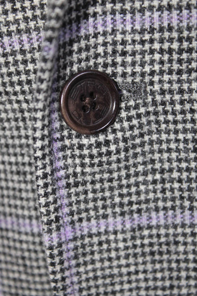 Etro Mens Gray Purple Wool Cashmere Plaid Two Button Long Sleeve Blazer Size 50R
