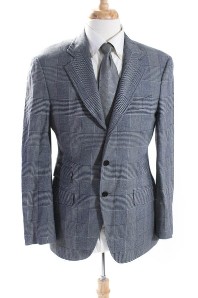 Etro Mens Gray Cashmere Glen Plaid Two Button Long Sleeve Blazer Size 50