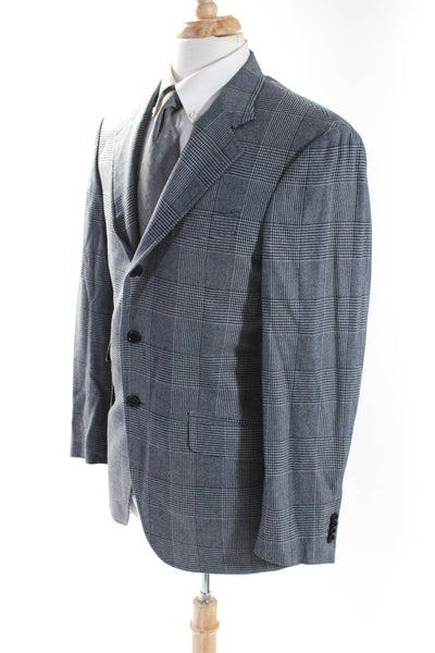 Etro Mens Gray Cashmere Glen Plaid Two Button Long Sleeve Blazer Size 50