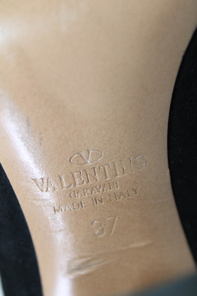 Valentino Garavani Women's Suede Block Heels Chain Ankle Bootie Black Size 7