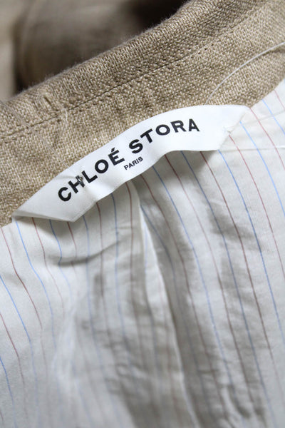 Chloe Stora Womens Linen Buttoned Collared Long Sleeve Blazer Beige Size EUR34