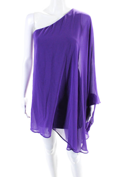 Tata Jolie Womens Long Sleeve One Shoulder Mini Blouson Dress Purple Size S
