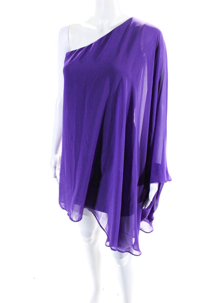 Tata Jolie Womens Long Sleeve One Shoulder Mini Blouson Dress Purple Size S