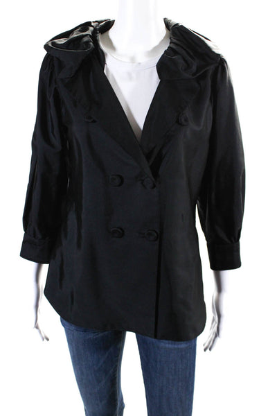 Moschino Womens Silk Blend V-Neck Long Sleeve Button Up Blouse Top Black Size 8