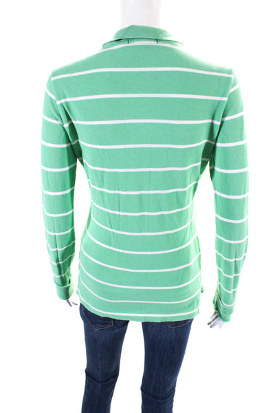 Ralph Lauren Blue Label Womens Long Sleeve Stripe Skinny Polo Shirt Green Medium