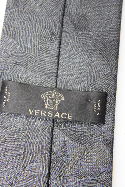 Versace Mens Silk Slim Necktie Gray