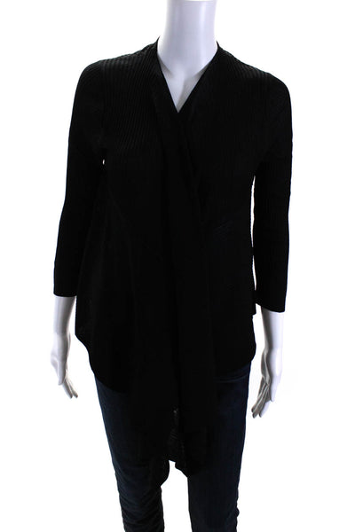Tracy Reese Womens Black Ribbed Open Front Cardigan Sweater Top Size S