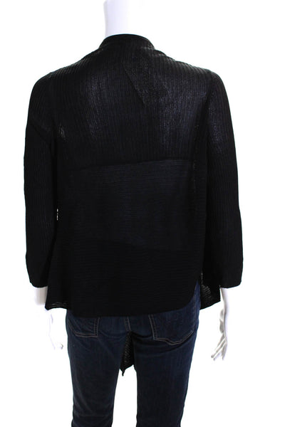 Tracy Reese Womens Black Ribbed Open Front Cardigan Sweater Top Size S