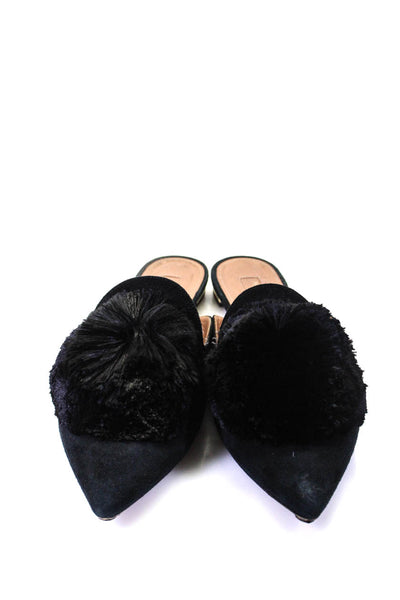 Aquazzura Womens Suede Powder Puff Pointed Toe Slip-On Slides Black Size EUR37