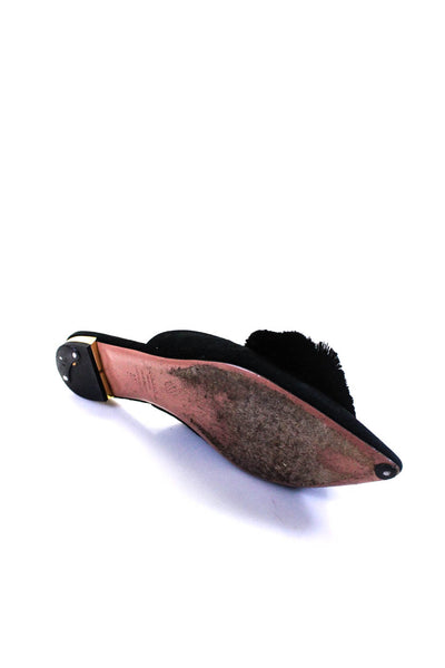 Aquazzura Womens Suede Powder Puff Pointed Toe Slip-On Slides Black Size EUR37