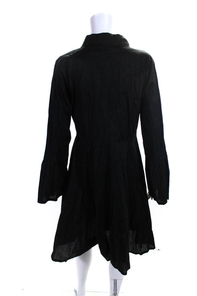 Designer Womens Black Cotton Collar Long Sleeve Bottom Shift Dress Size L