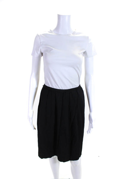 Prada Womens Solid Black Pleated Knee Length Pencil Skirt Size 46
