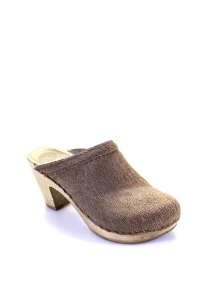 No. 6 Store Womens Pony Hair Round Toe Block Heels Mule Clogs Brown Size EUR38