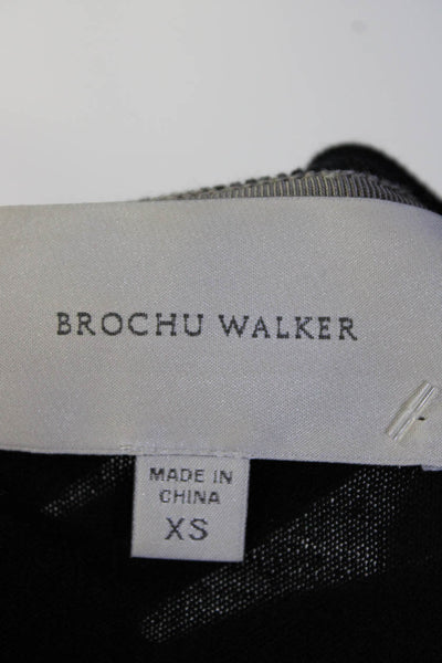 Brochu Walker Womens Zippered Round Neck Long Sleeved Blouse Top Black Size XS